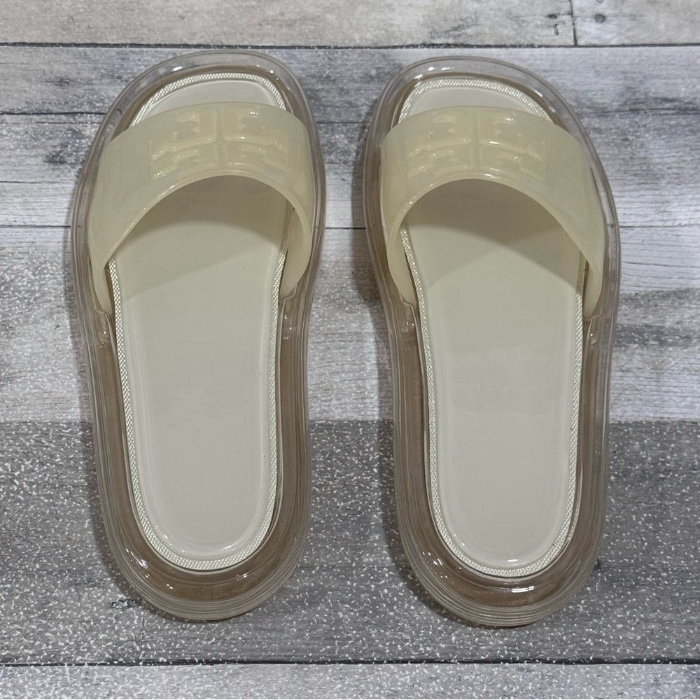 TORY BURCH Bubble Jelly Slide Sandals In Pale Yellow Clear Sole Double-T Logo - Picture 3 of 7
